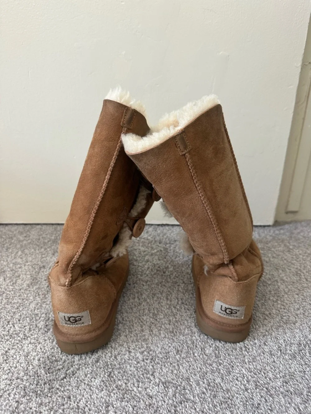 Women's Tall Suede UGG Boots with Button Trim - Chestnut - Picture 3 of 4